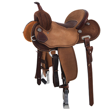 Burns Chestnut RO/ Russet RO Barrel Saddle w/ Simple Rope Border