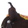 BURNS CHOCOLATE RO BARREL SADDLE W/ DHD - YELLOW BUCK STITCH