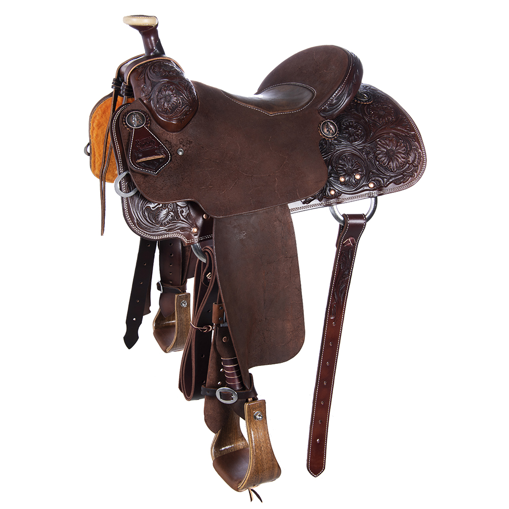 Burns Barrel Racer Saddle, Chocolate Roughout and Floral Too