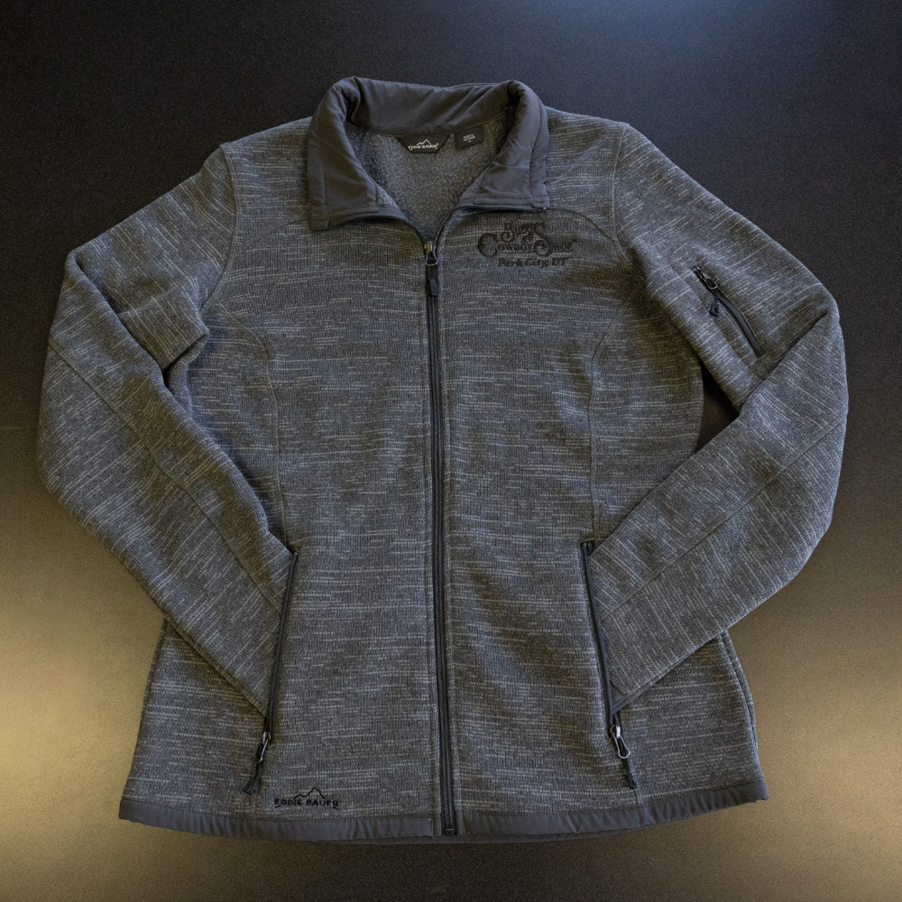 Womens Gray Crescent Full Zip Fleece Sweater