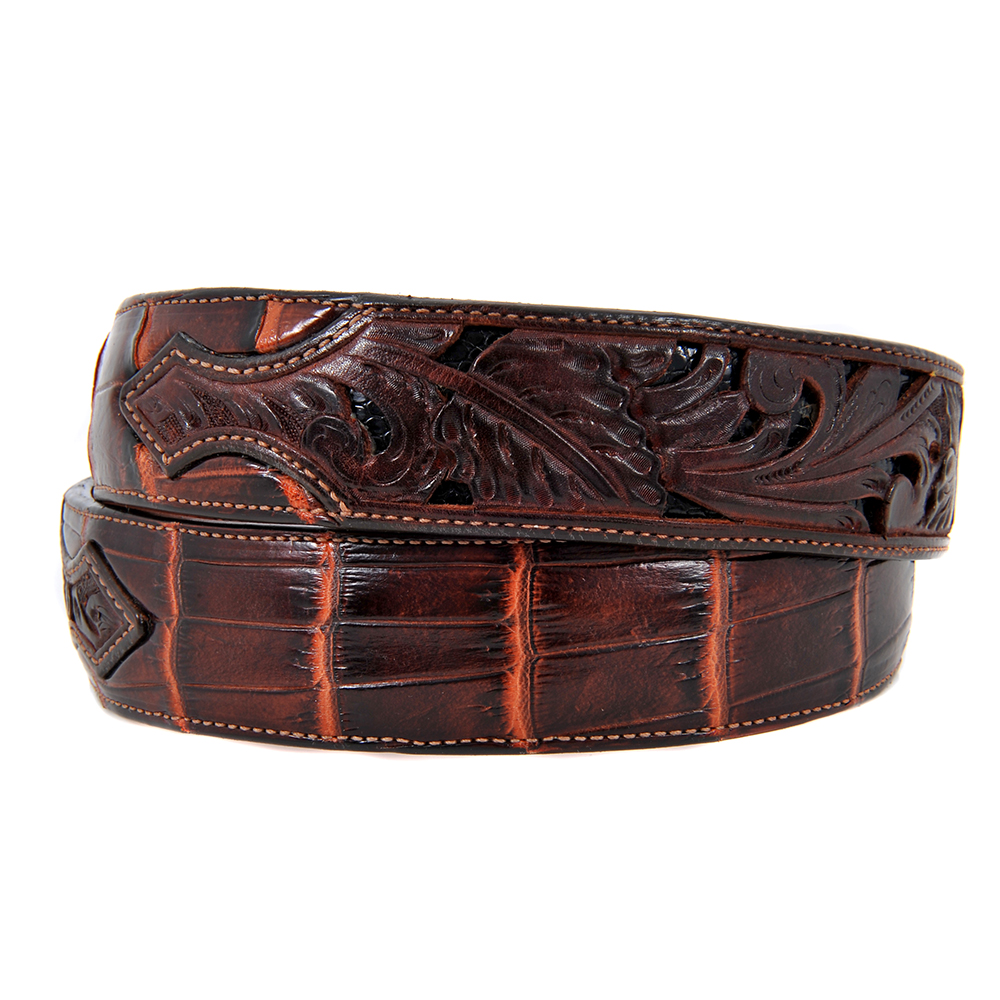 Chesnut Brown Alligator with Tooled Billets 1 1/2" Belt