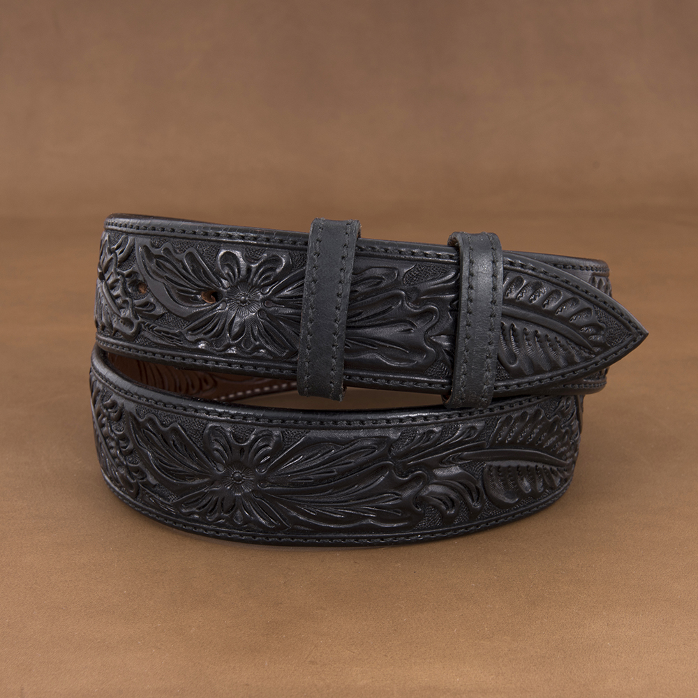 1 1/2" Black Tooled Bison Belt