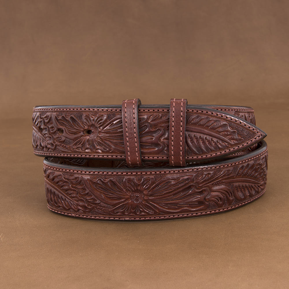 Sunset Trails Mahogany Hand Tooled Floral Leather Belt