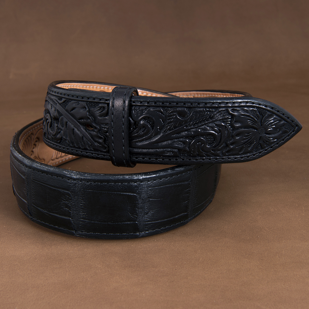 Black Alligator Tooled Billets 1 1/2" Belt