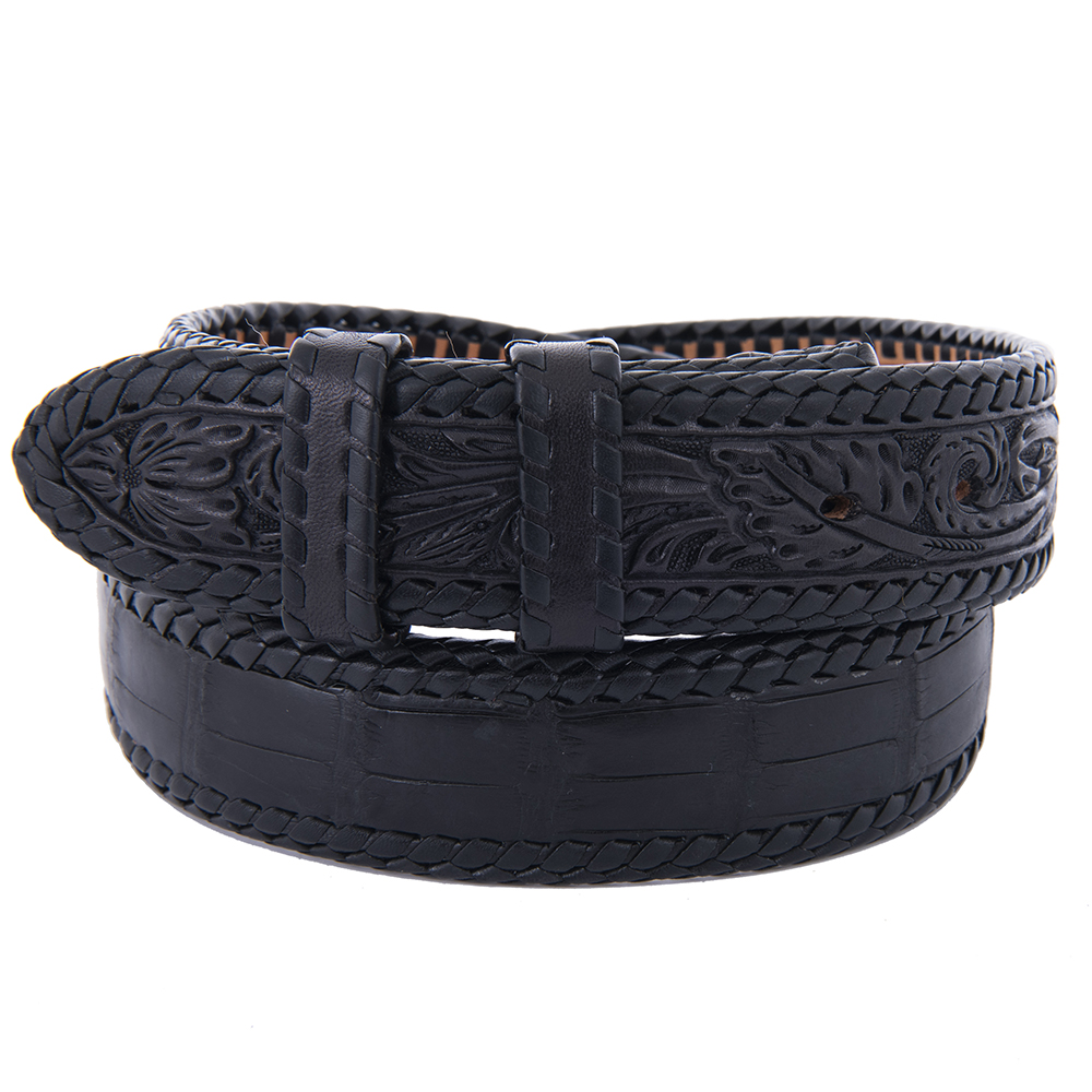 Black Alligator Lacing and Tooled Billets 1 1/2" Belts