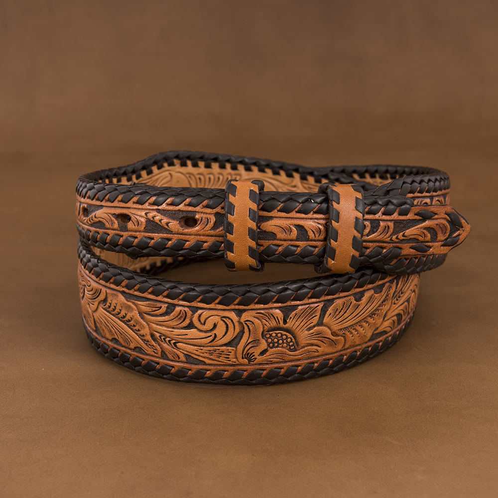 Sunset Trails Antique Brown Floral Hand Tooled Leather Belt