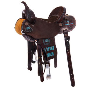 Burns Chocolate SO/RO Barrel Saddle - Round - 1/2 D. Daisy Floral w/ Turquoise Buckstitch Seat Corne