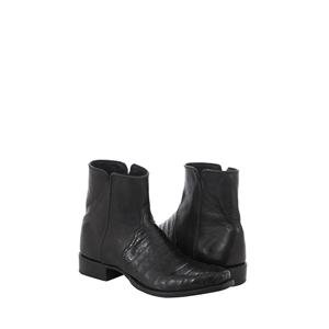 Men's Black Caiman and Aniline Leather Short Cowboy Boot