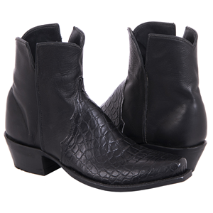 Ladies Black Alligator and Aniline Short Boot