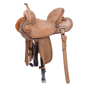 Burns Russet RO Barrel Saddle- Round- Deeter Border