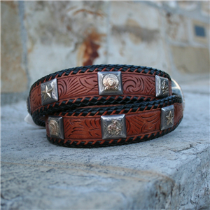 Sterling Silver Concho and Tooled Sequence Belt