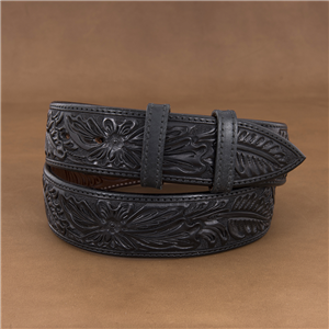 1 1/2" Black Tooled Bison Belt