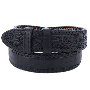 Black Alligator Lacing and Tooled Billets 1 1/2" Belts