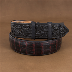 Black Cherry Caiman with Tooled Billets 1 1/2" Belt