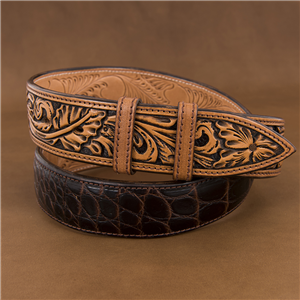 Chocolate American Alligator Hand Tooled Billets 1 1/4" Belt