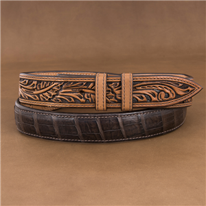 Chocolate Caiman Tooled Billets 1 1/4" Belt